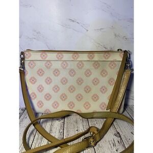 Fossil Sydney Top Zip Crossbody‎ Bag Purse Cream Pink Smooth Leather Handbag